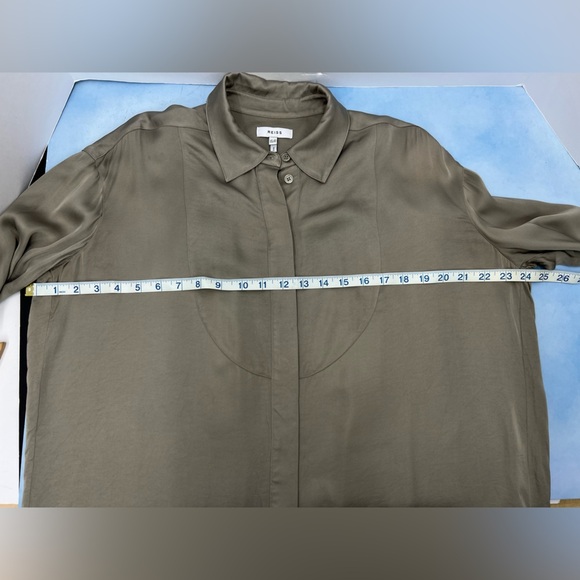 Reiss Rocco satin button up shirt blouse Size 10 neutral khaki tan - Picture 6 of 8